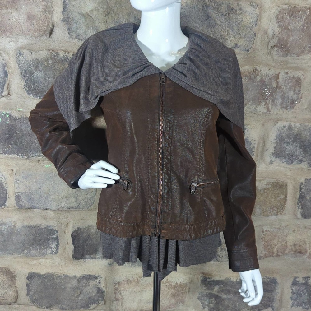 Anthropologie Hei Hei Causeway Faux Leather Jacket Brown Gray  Size Small‎